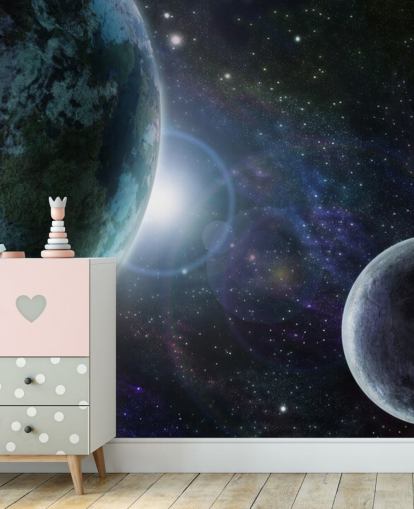 Blue Planet Earth in Outer Space Behang