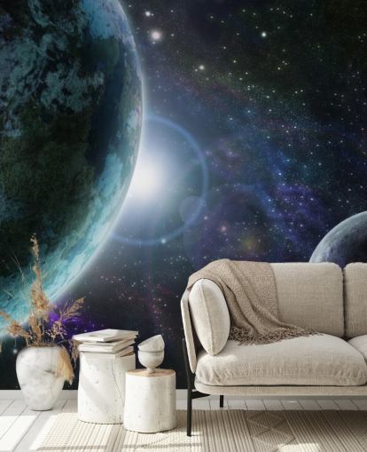 Blue Planet Earth in Outer Space Behang