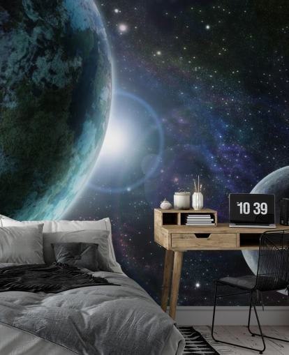 Blue Planet Earth in Outer Space Behang