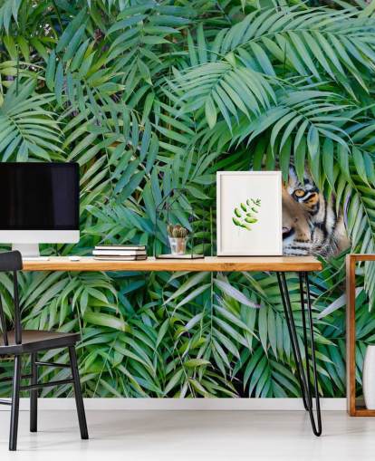grön anpassningsbar tiger tapet väggmålning som heter Tiger Hide and Seek för lounger