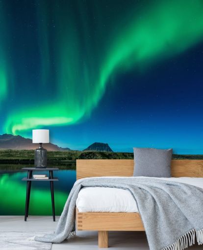 Blauw en groen noorderlicht behang