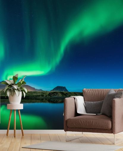 Papel pintado Luces del Norte azules y verdes