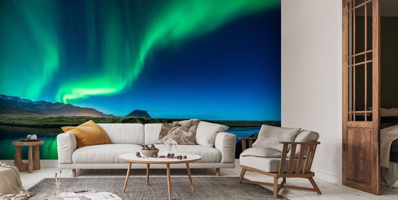Aurora Borealis Above Grundarfjordur Wall Mural Wallsauce US