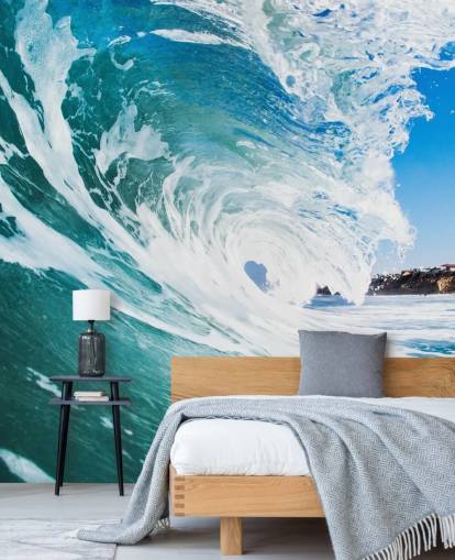 blå våg tapetväggmålning som heter Rolling Waves av Image Source för tonåringens sovrum och spelrum