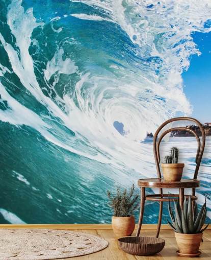 blue wave wallpaper mural called Rolling Waves by Image Source for teen's bedrooms and games rooms