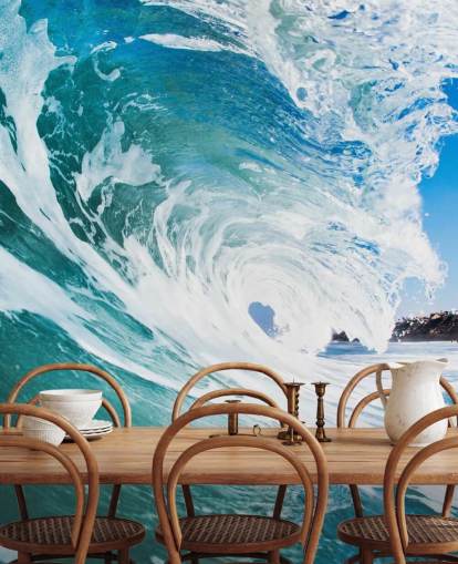 blå bølge tapetmaleri kalt Rolling Waves av Image Source for tenårings soverom og spillrom