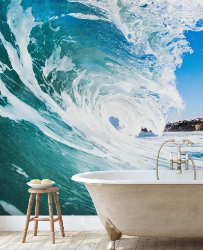 blue wave wallpaper mural called Rolling Waves by Image Source for teen's bedrooms and games rooms