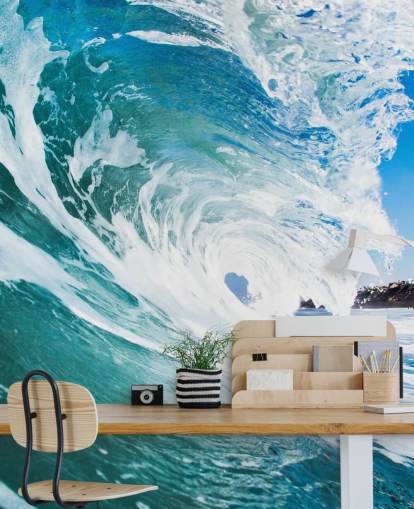 mural de papel pintado Blue Waves llamado Rolling Waves de Image Source para dormitorios de adolescentes y salas de juegos