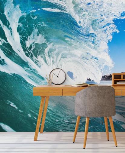 mural de papel de parede de ondas azuis chamado Rolling Waves by Image Source para quartos de adolescentes e salas de jogos