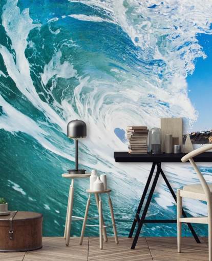 blue wave wallpaper mural called Rolling Waves by Image Source for teen's bedrooms and games rooms