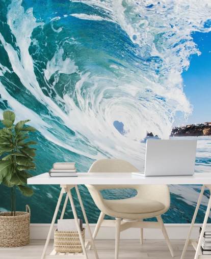 blå bølge tapetmaleri kaldet Rolling Waves af Image Source til teenagers soveværelser og spillelokaler blå bølge tapetmaleri kaldet Rolling Waves af Image Source til teenagers soveværelser og spillelokaler