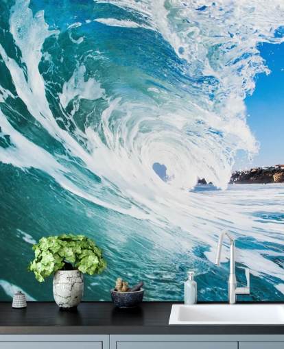 blue wave wallpaper mural called Rolling Waves by Image Source for teen's bedrooms and games rooms
