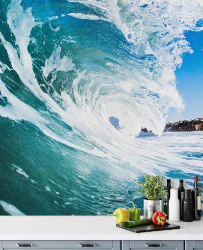 blue wave wallpaper mural called Rolling Waves by Image Source for teen's bedrooms and games rooms