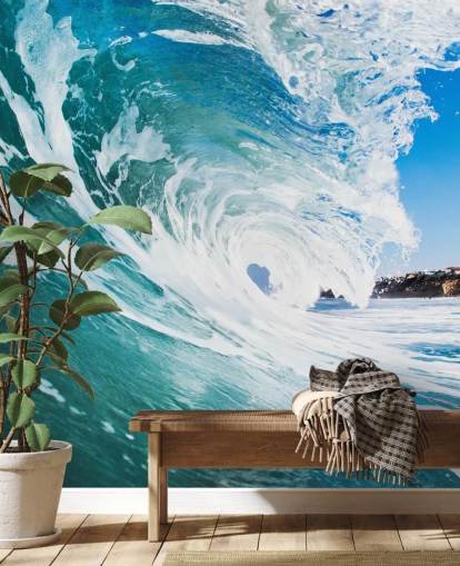 blauwe golfbehangmuurschildering genaamd Rolling Waves van Image Source voor tienerkamers en speelkamers