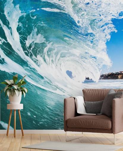 blauwe golfbehangmuurschildering genaamd Rolling Waves van Image Source voor tienerkamers en speelkamers blauwe golfbehangmuurschildering genaamd Rolling Waves van Image Source voor tienerkamers en speelkamers