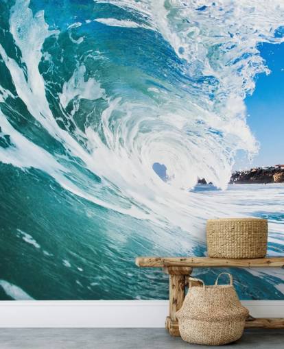 blå våg tapetväggmålning som heter Rolling Waves av Image Source för tonåringens sovrum och spelrum blå våg tapetväggmålning som heter Rolling Waves av Image Source för tonåringens sovrum och spelrum