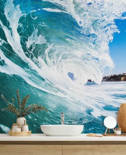blue wave wallpaper mural called Rolling Waves by Image Source for teen's bedrooms and games rooms