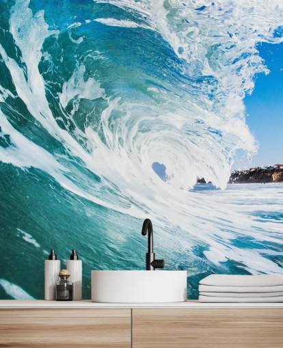 blue wave wallpaper mural called Rolling Waves by Image Source for teen's bedrooms and games rooms