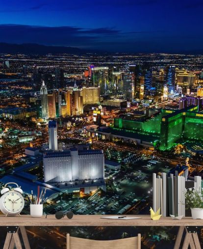 las vegas lit up at night wall mural