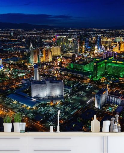 las vegas lit up at night wall mural