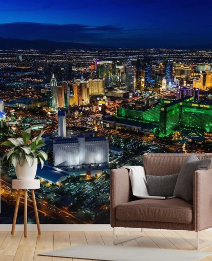 las vegas lit up at night wall mural