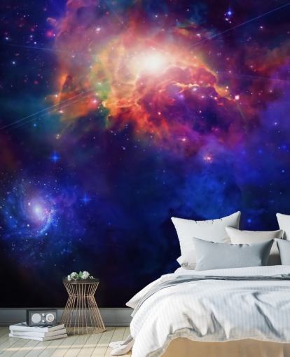 blue and purple customisable space wallpaper mural called Space for child's bedroom blue and purple customisable space wallpaper mural called Space for child's bedroom