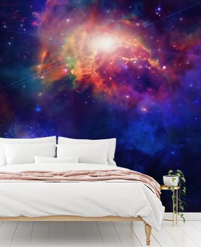 blue and purple customizable space wallpaper mural called Space for child's bedroom