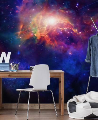 mural de papel pintado espacial personalizable azul y morado llamado Space for Child's bedroom mural de papel pintado espacial personalizable azul y morado llamado Space for Child's bedroom