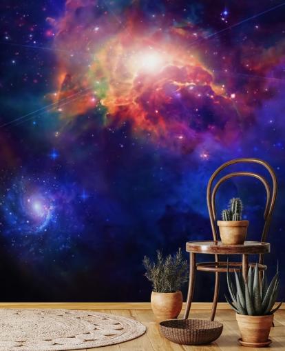 mural de papel de parede espacial personalizável azul e roxo chamado Espaço para quarto de criança mural de papel de parede espacial personalizável azul e roxo chamado Espaço para quarto de criança