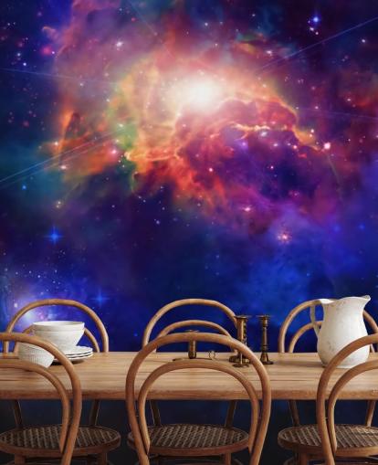 blue and purple customisable space wallpaper mural called Space for child's bedroom