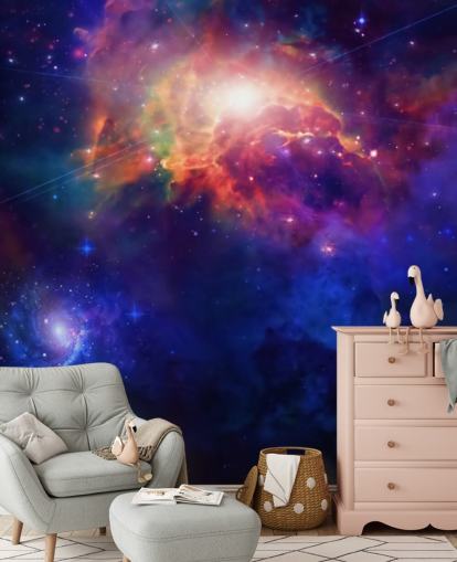 blue and purple customisable space wallpaper mural called Space for child's bedroom