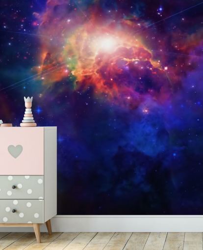 blue and purple customisable space wallpaper mural called Space for child's bedroom