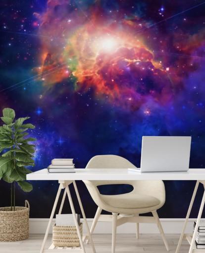 blå og lilla tilpassbar romtapetveggmaleri kalt Space for barns soverom blå og lilla tilpassbar romtapetveggmaleri kalt Space for barns soverom