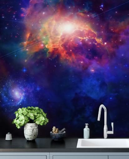 Wandbild Space for Child's Bedroom, personalisierbar, blau und lila