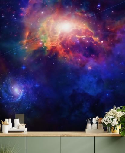 carta da parati murale personalizzabile blu e viola chiamata Space for child's bedroom