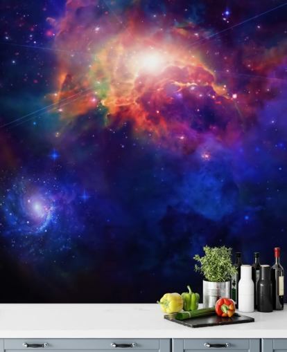 blå og lilla tilpassbar romtapetveggmaleri kalt Space for barns soverom