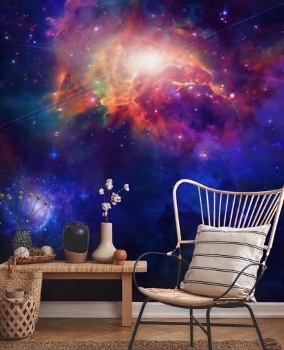 blue and purple customisable space wallpaper mural called Space for child's bedroom