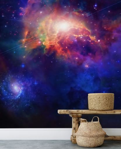 mural de papel de parede espacial personalizável azul e roxo chamado Espaço para quarto de criança mural de papel de parede espacial personalizável azul e roxo chamado Espaço para quarto de criança
