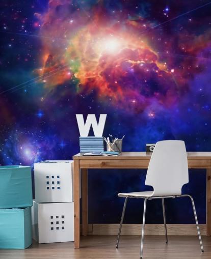 blå og lilla tilpassbar romtapetveggmaleri kalt Space for barns soverom blå og lilla tilpassbar romtapetveggmaleri kalt Space for barns soverom