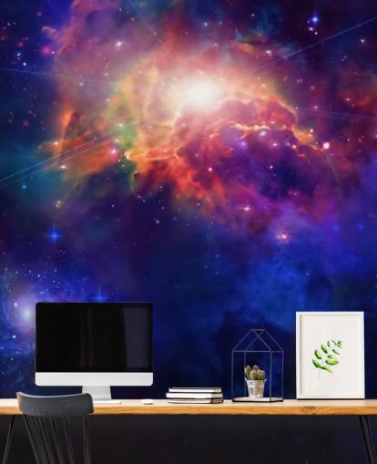 Wandbild Space for Child's Bedroom, personalisierbar, blau und lila