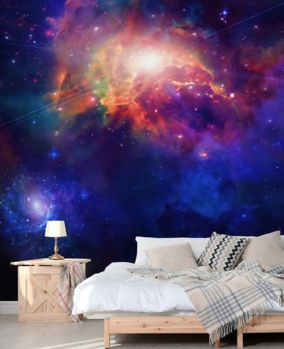 mural de papel de parede espacial personalizável azul e roxo chamado Espaço para quarto de criança mural de papel de parede espacial personalizável azul e roxo chamado Espaço para quarto de criança