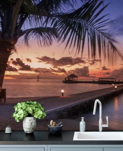 Peaceful Maldives Sunset Photo Wallpaper