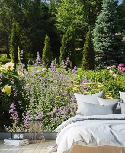 Charmerende British Garden i sommertid vægmaleri 