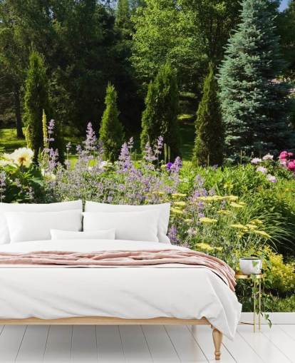 Charmante Britse tuin in zomermuurschildering Charmante Britse tuin in zomermuurschildering