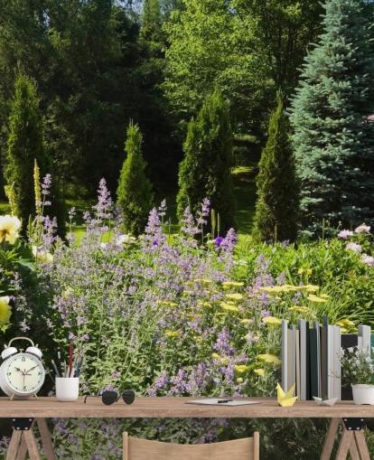 Charmerende British Garden i sommertid vægmaleri Charmerende British Garden i sommertid vægmaleri