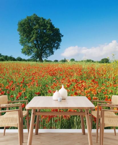Papel pintado de campo de amapolas en un día soleado Papel pintado de campo de amapolas en un día soleado
