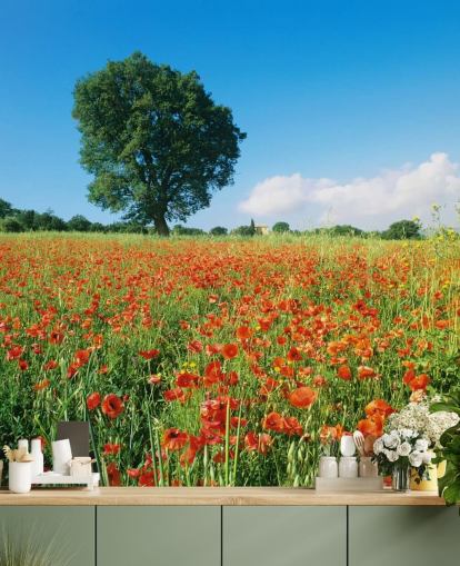 Poppy Field on a Sunny Day Wallpaper Poppy Field on a Sunny Day Wallpaper