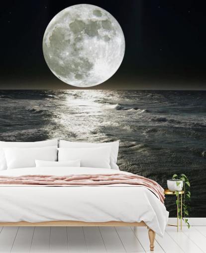 hvid tilpasselig måne tapet vægmaleri kaldet Moon til soveværelser
