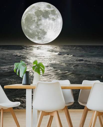 mural de papel de parede lunar personalizável branco chamado Moon para quartos