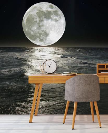 witte aanpasbare maanbehangmuurschildering genaamd Moon voor slaapkamers